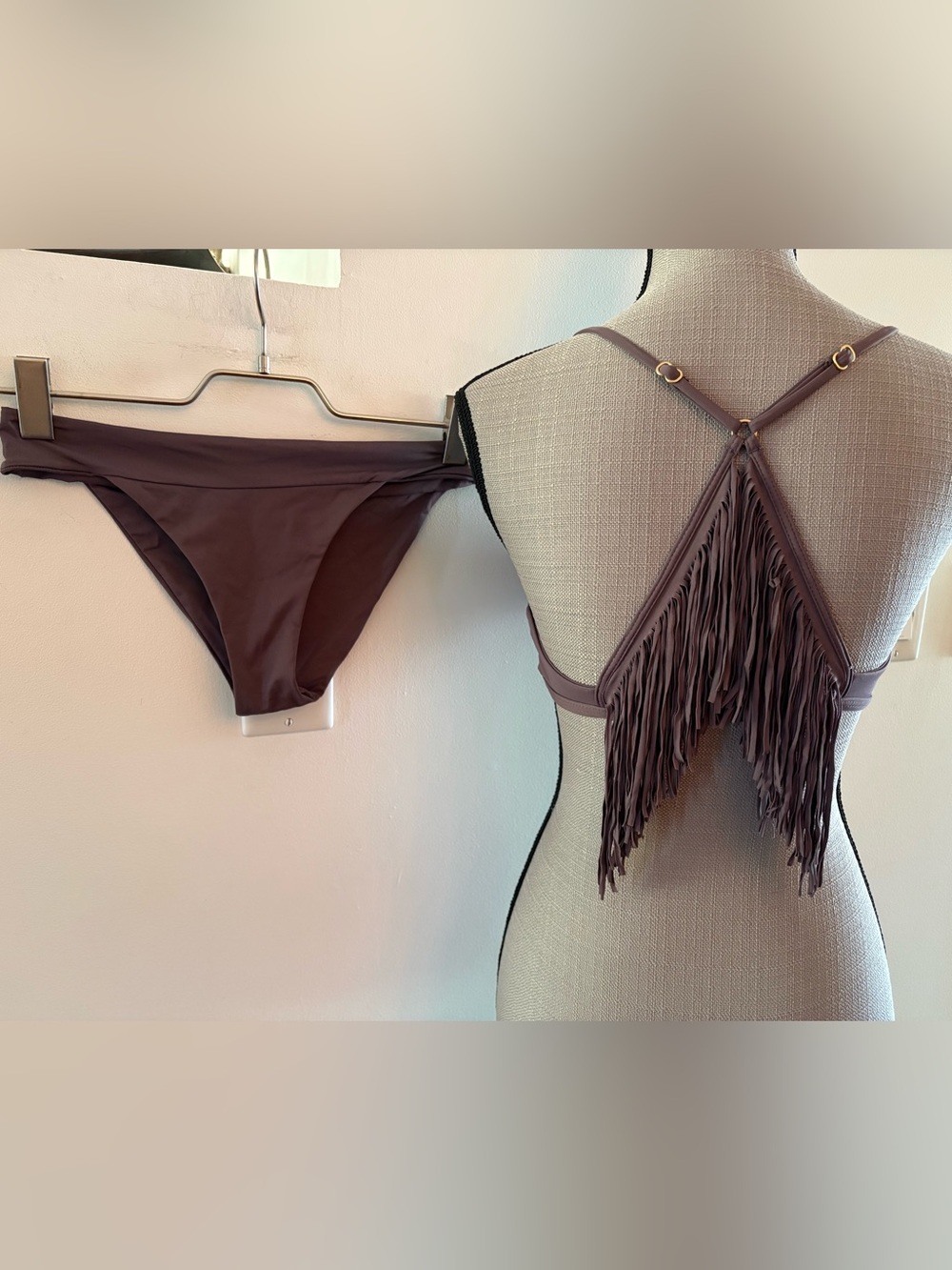 l*space Two-Piece Fringe Bikini Set in Taupe size M/L - New!